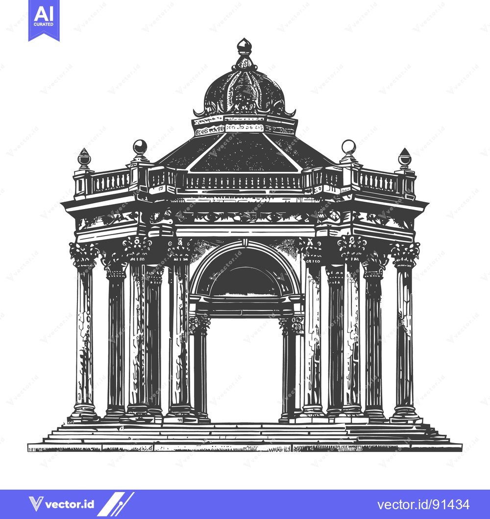 Premium Vector dari An intricate illustration depicts a classical rotunda structure with p