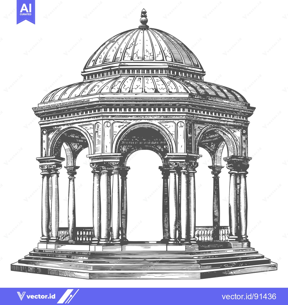 Premium Vector dari A detailed architectural illustration depicts a classical gazebo struc