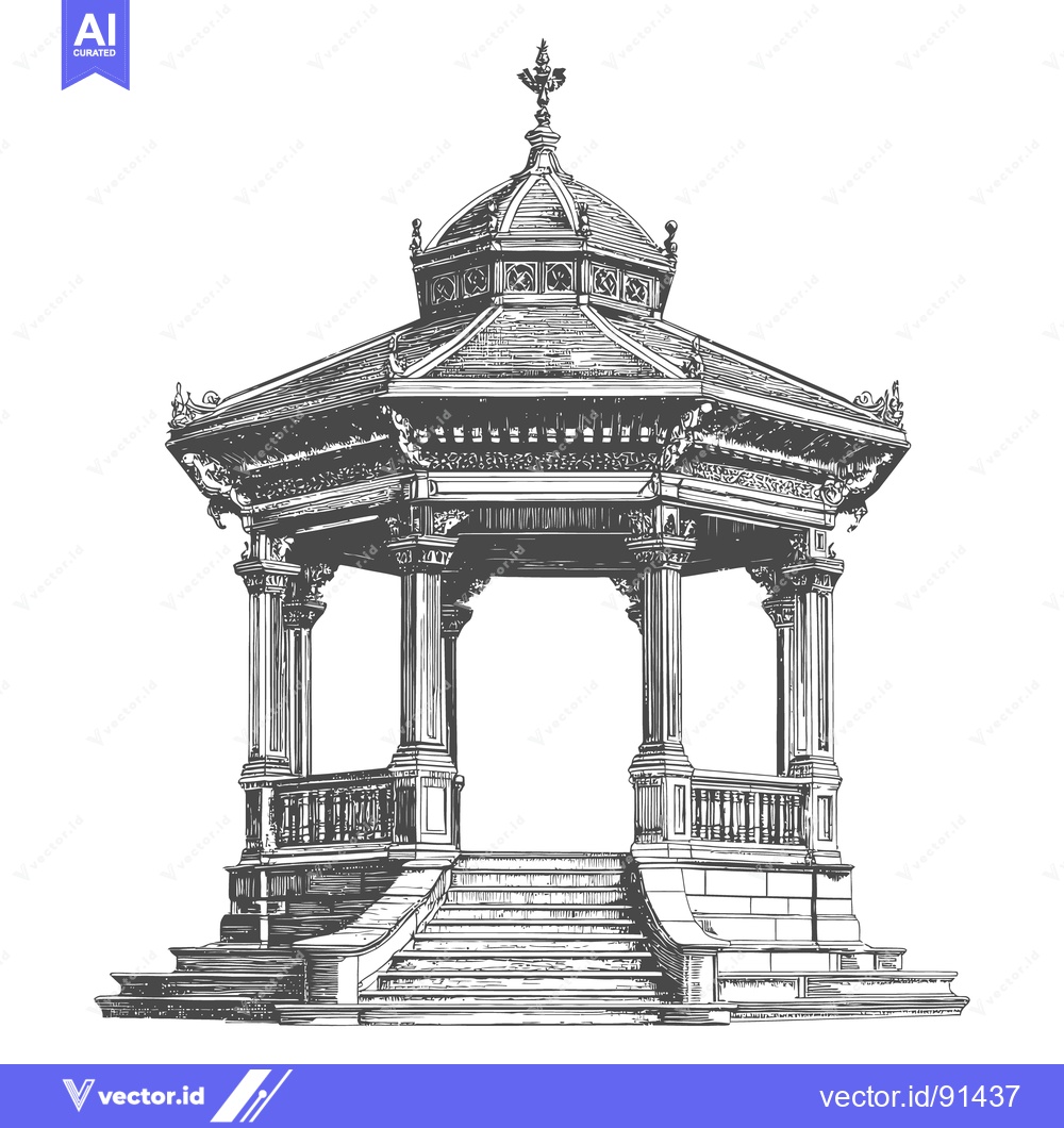 Premium Vector of An illustration shows a detailed stone gazebo structure in an outdoor