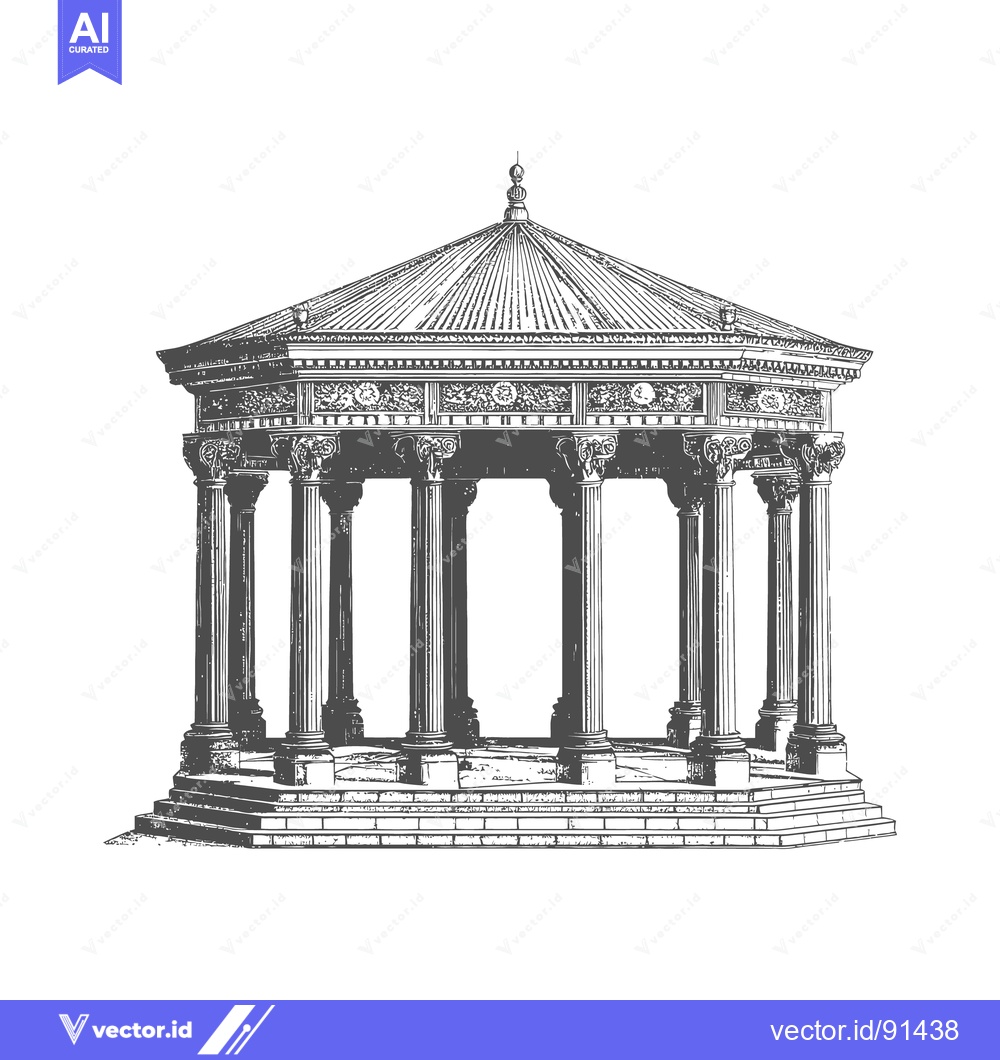 Premium Vector dari Architectural drawing showing a classic octagon shaped outdoor gazebo