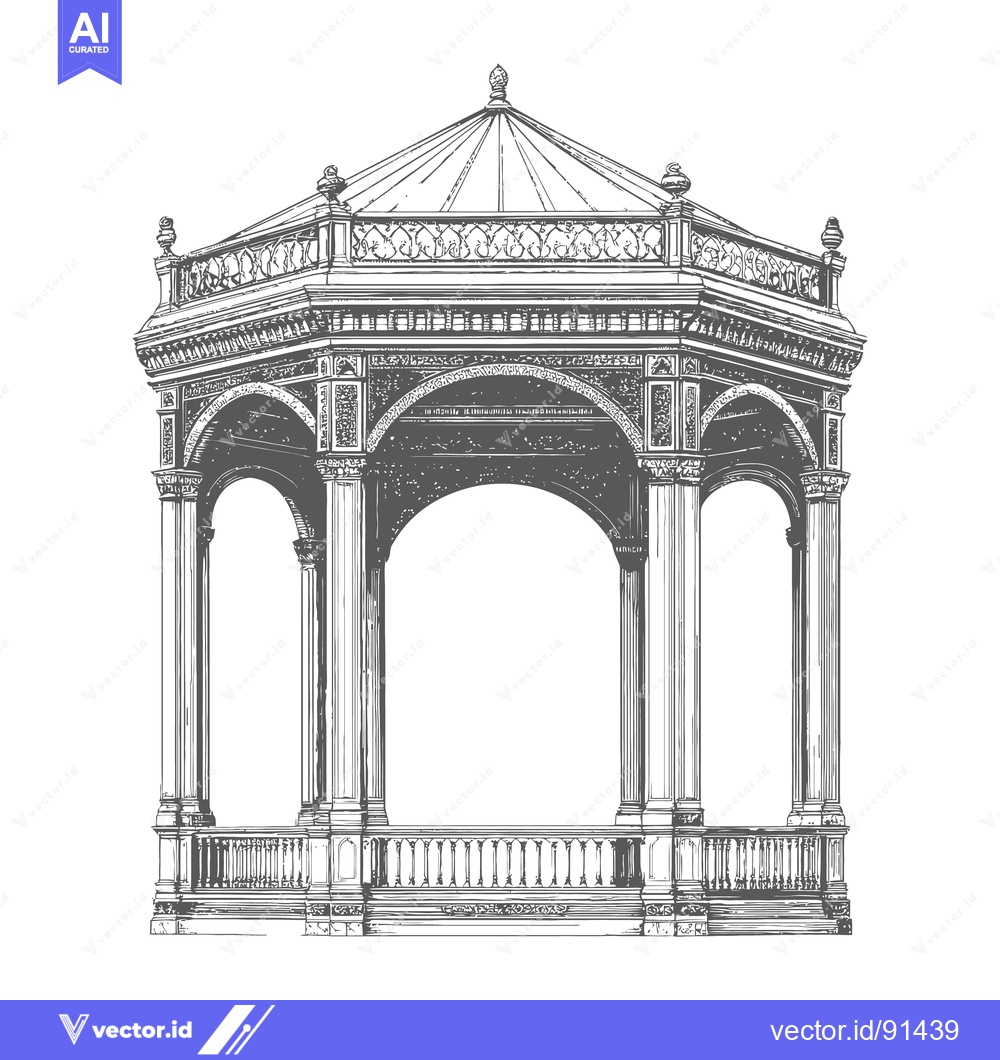 Premium Vector dari A detailed architectural illustration shows a decorative open sided ga