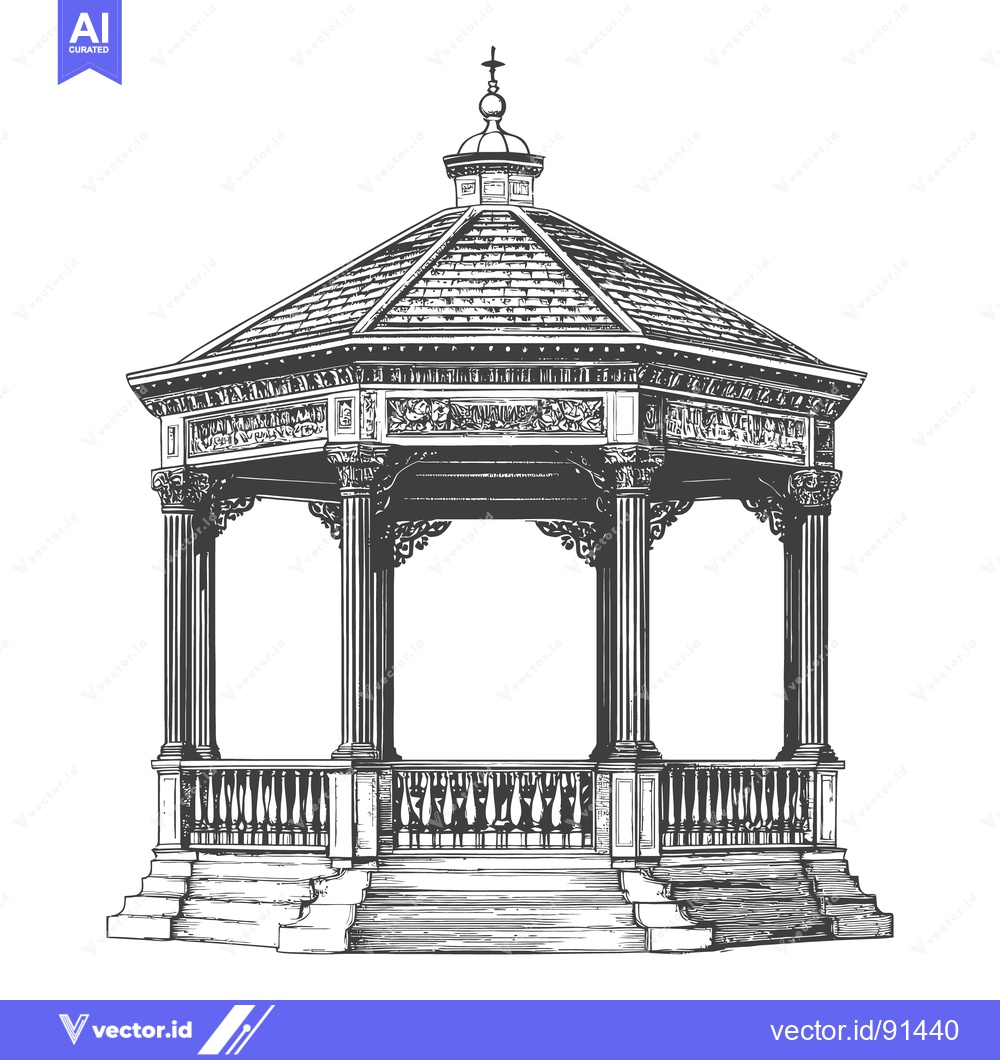 Premium Vector dari An intricately detailed black and white drawing of a gazebo