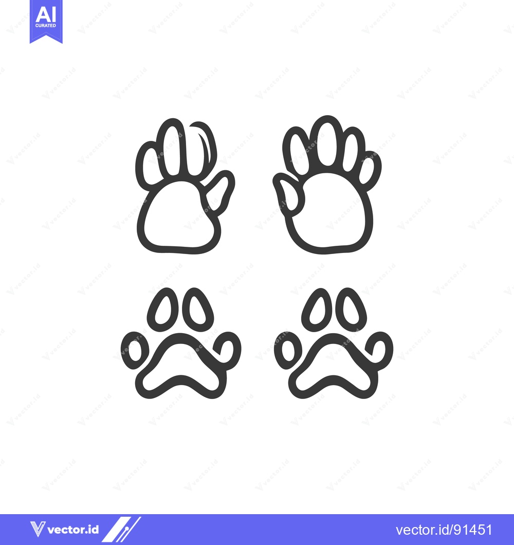 Premium Vector dari Outlines of two animal paws and two animal hand prints appear