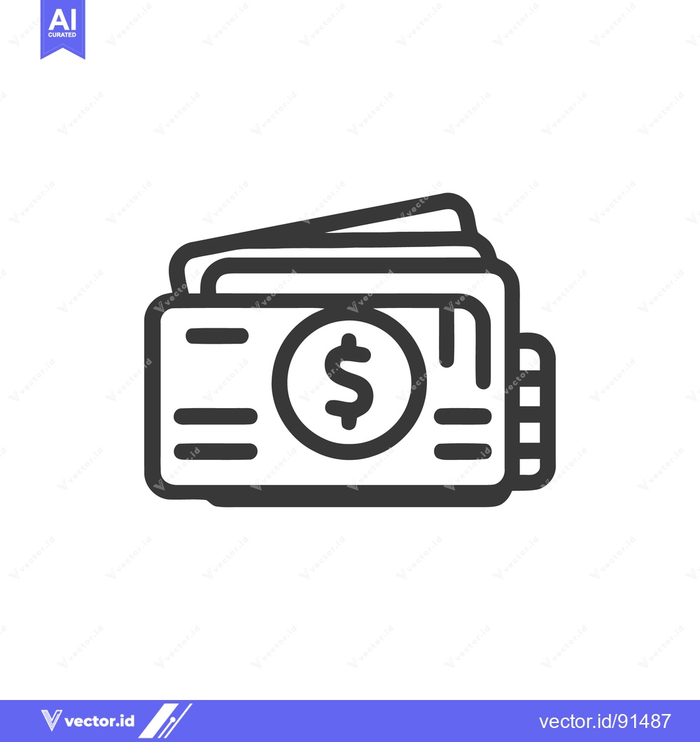 Premium Vector of Minimalist Wallet Icon with Dollar Sign and Money Stacks, Finance Symb