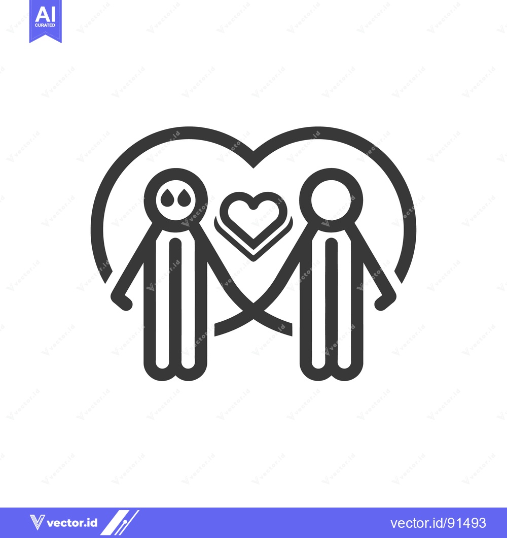 Premium Vector dari Two stick figures holding hands inside a love heart symbol