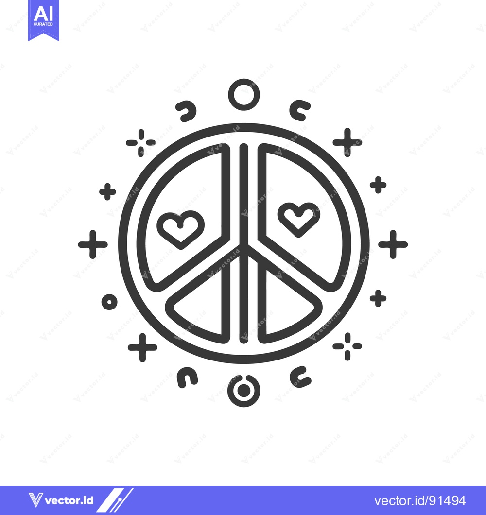 Premium Vector of A graphic outline of the peace sign with heart symbols