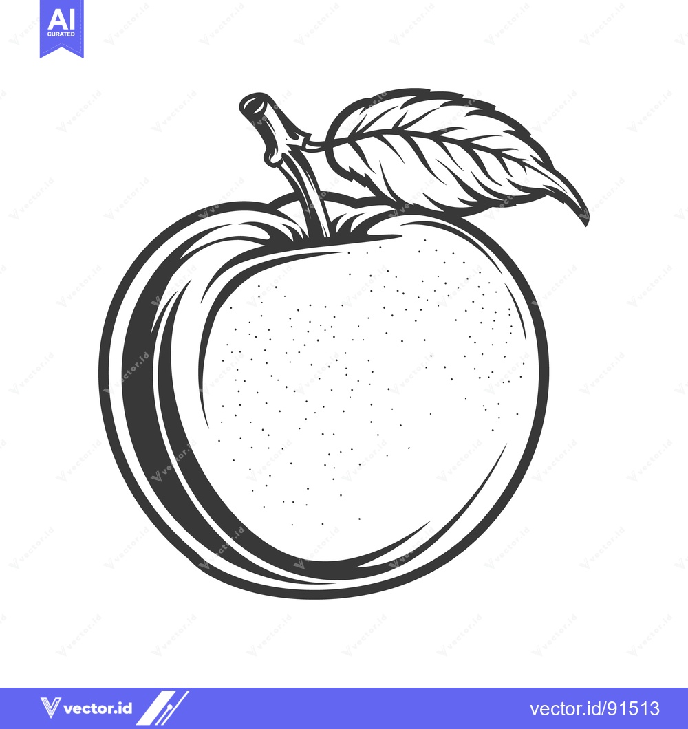 Premium Vector dari A single apple with a leaf and stem presented in grayscale