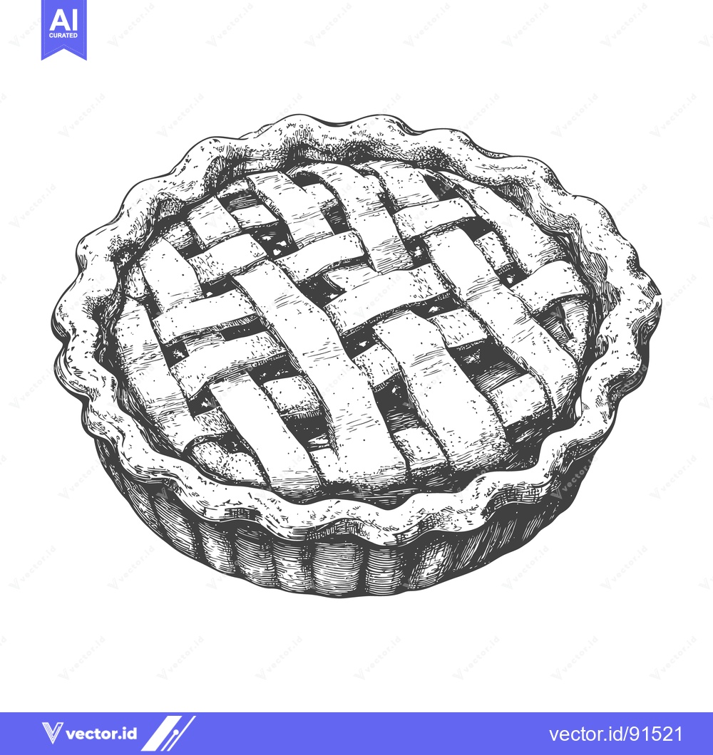Premium Vector of A Detailed Line Drawing Illustrating a Delicious Lattice Topped Pie