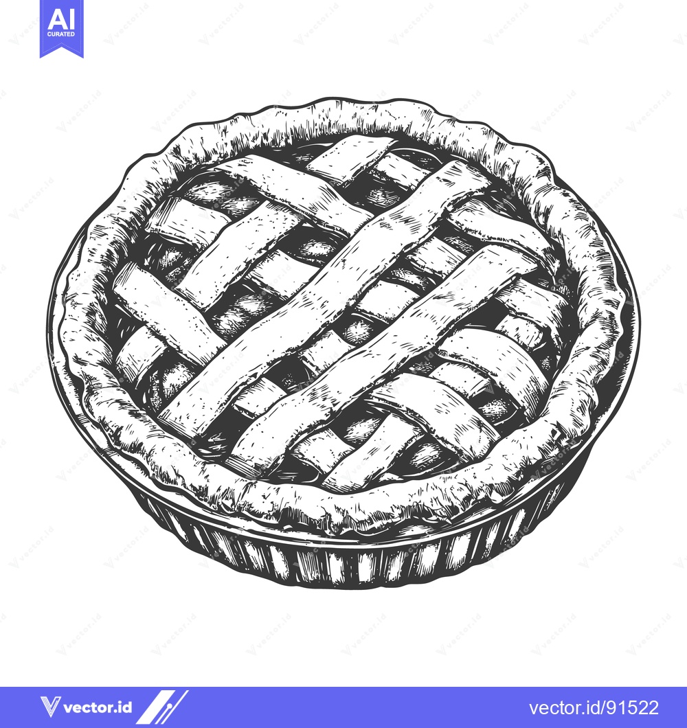 Premium Vector dari A delicious baked pie with lattice crust in a round tin