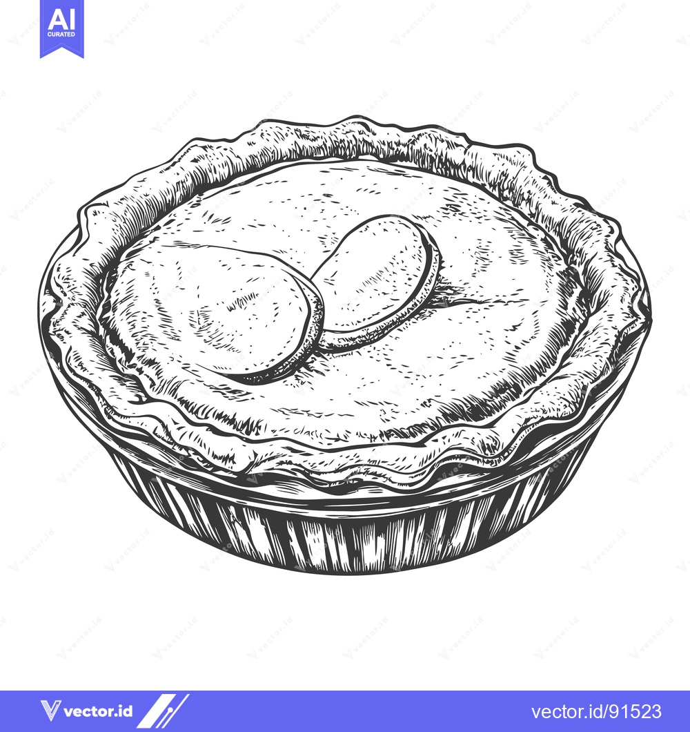 Premium Vector of A delicious looking pie with toppings presented in black and white