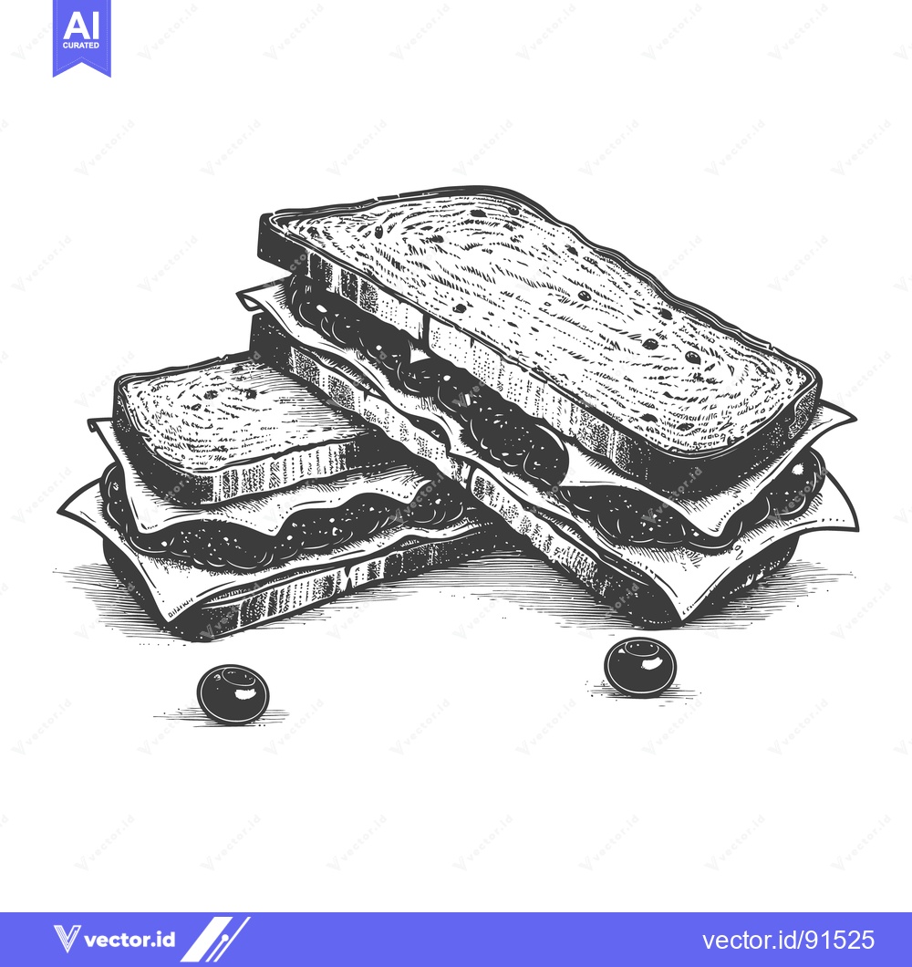 Premium Vector dari A Detailed Black And White Illustration Depicting Sandwiches And Berri