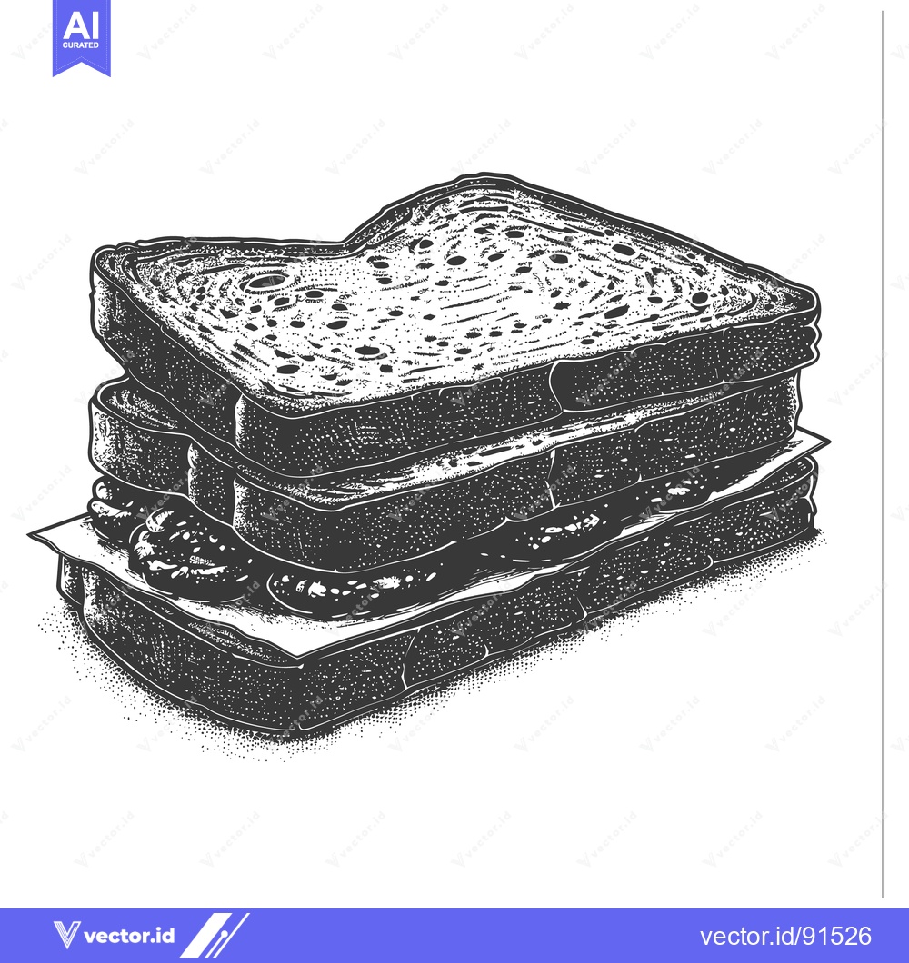 Premium Vector of A Detailed Black And White Illustration Of A Stacked Sandwich