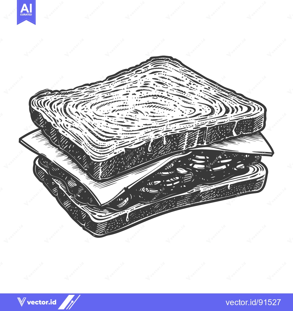 Premium Vector of A detailed black and white line art sandwich illustration on white