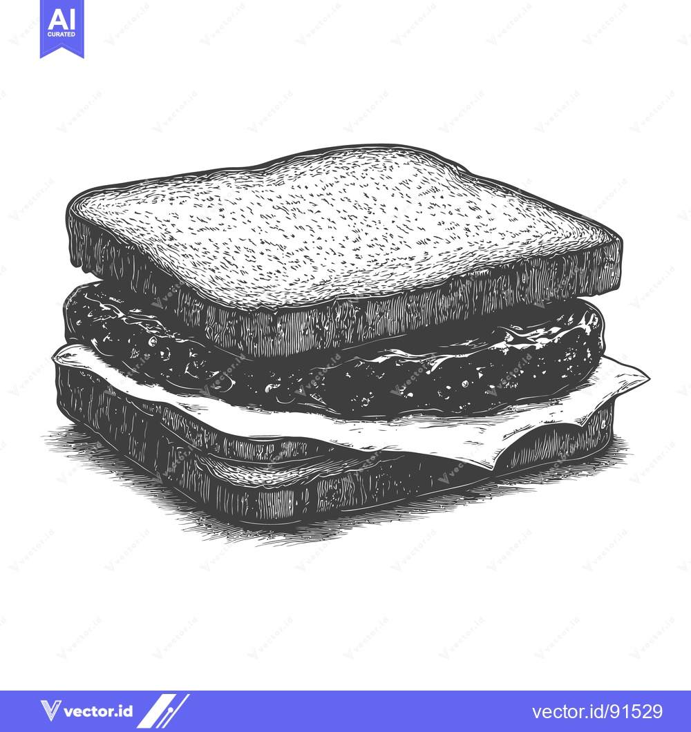 Premium Vector of Detailed illustration of a sandwich with a patty between bread