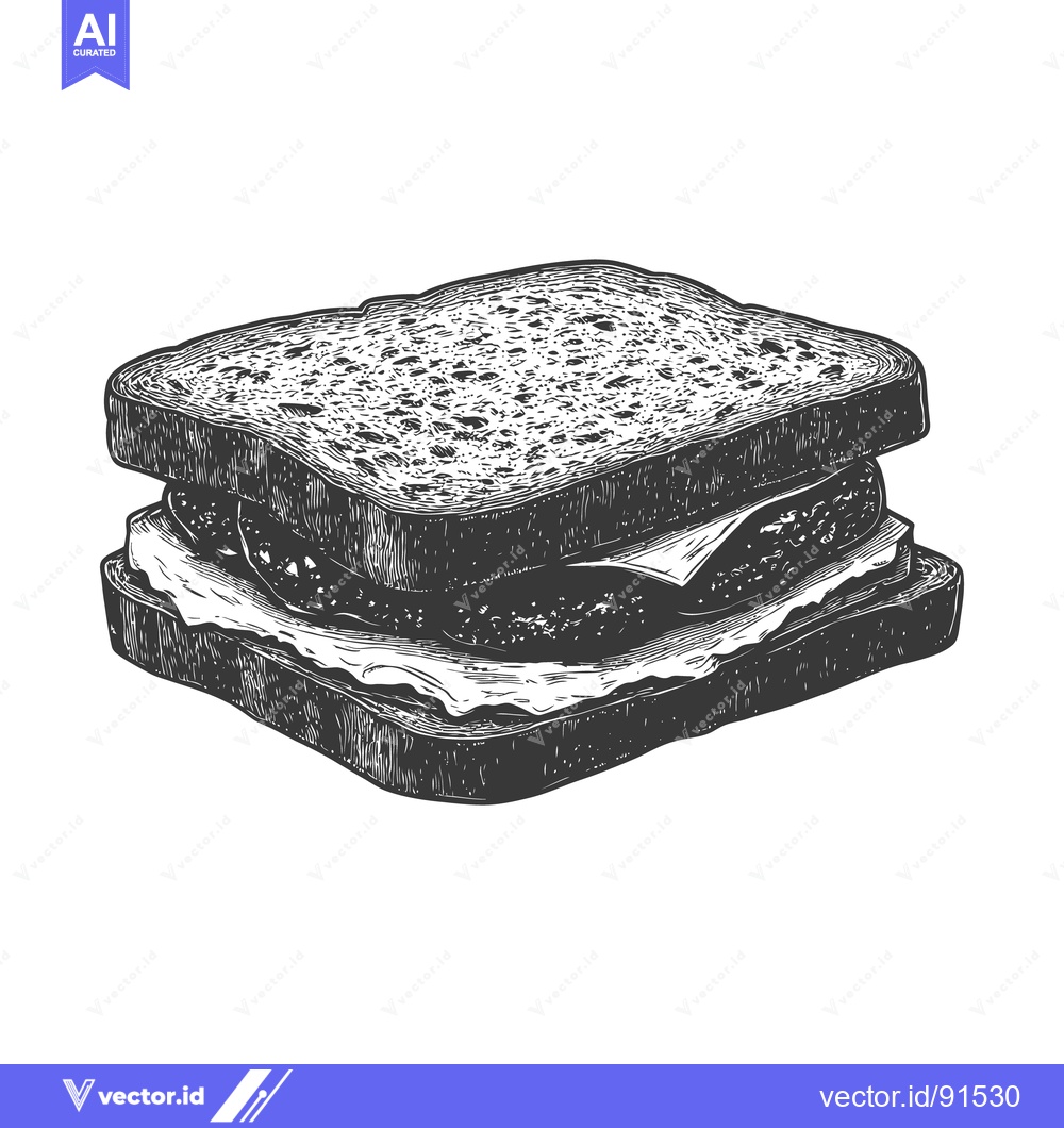 Premium Vector of Hand drawn illustration featuring a delicious sandwich on toasted brea