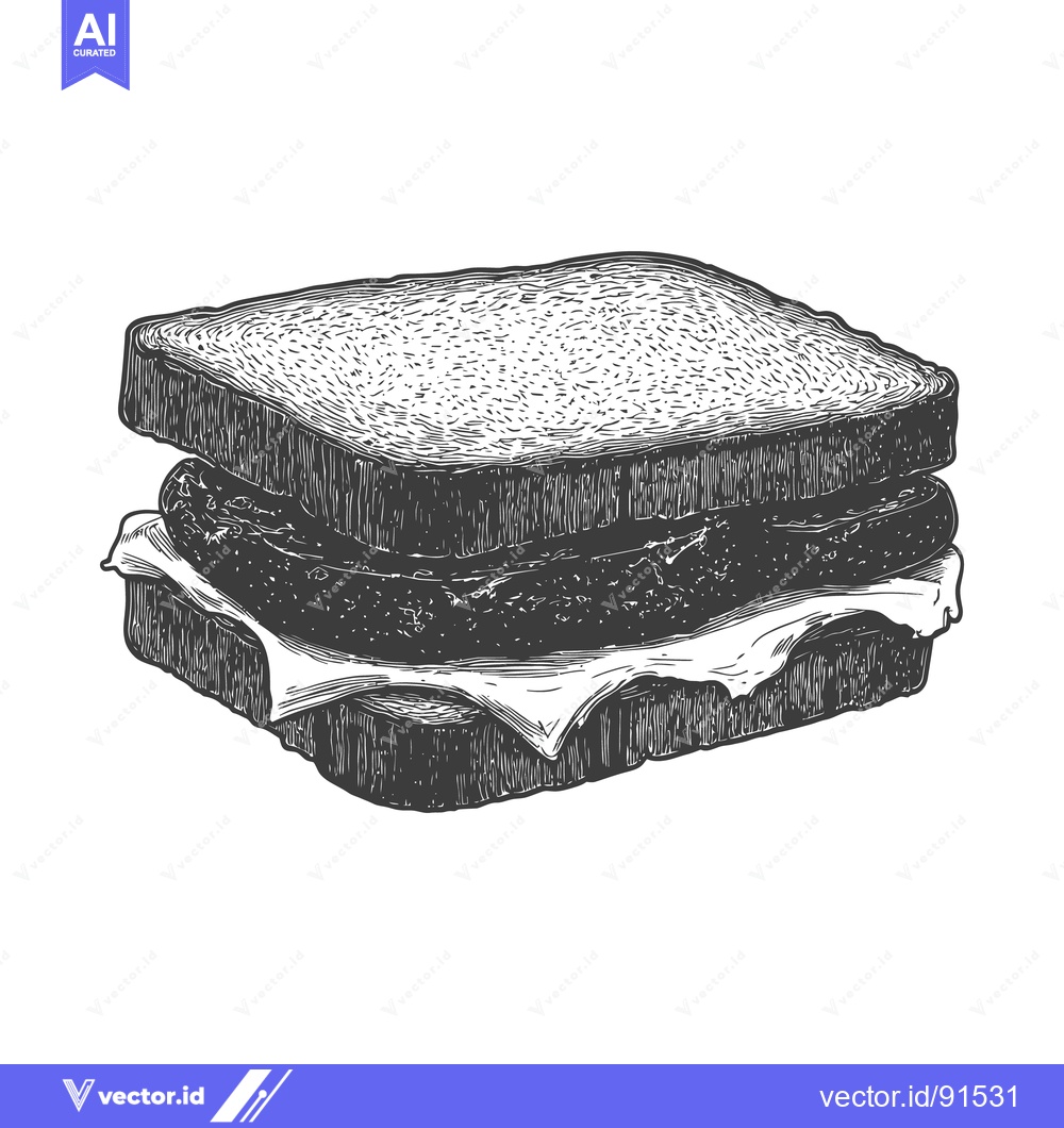 Premium Vector dari A detailed black and white illustration of a filled sandwich