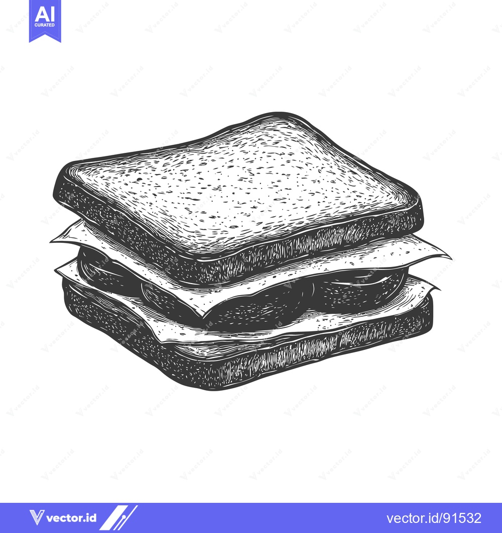 Premium Vector dari Black and white illustration depicts a sandwich made for consumption