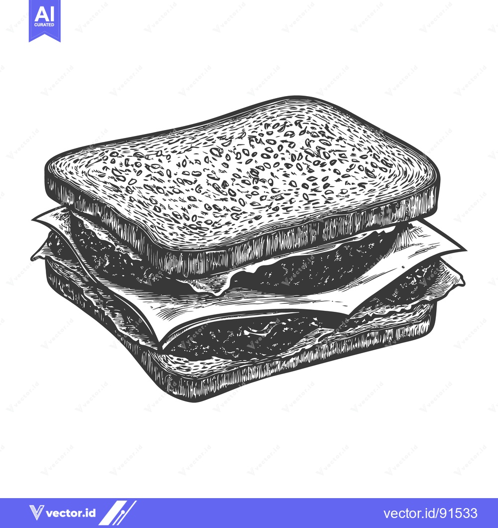 Premium Vector dari Detailed monochrome illustration depicts a delicious stacked sandwich