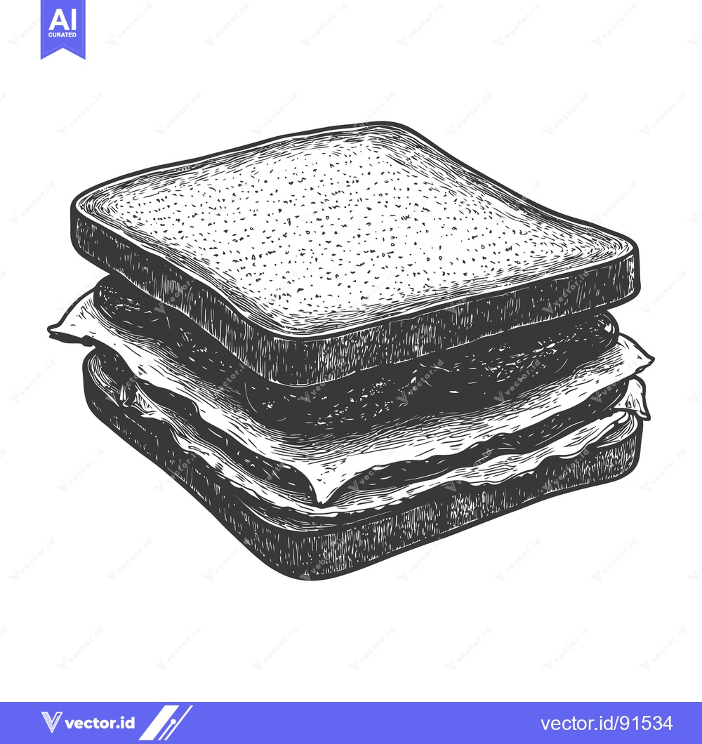 Premium Vector dari A detailed black and white illustration of a tasty sandwich