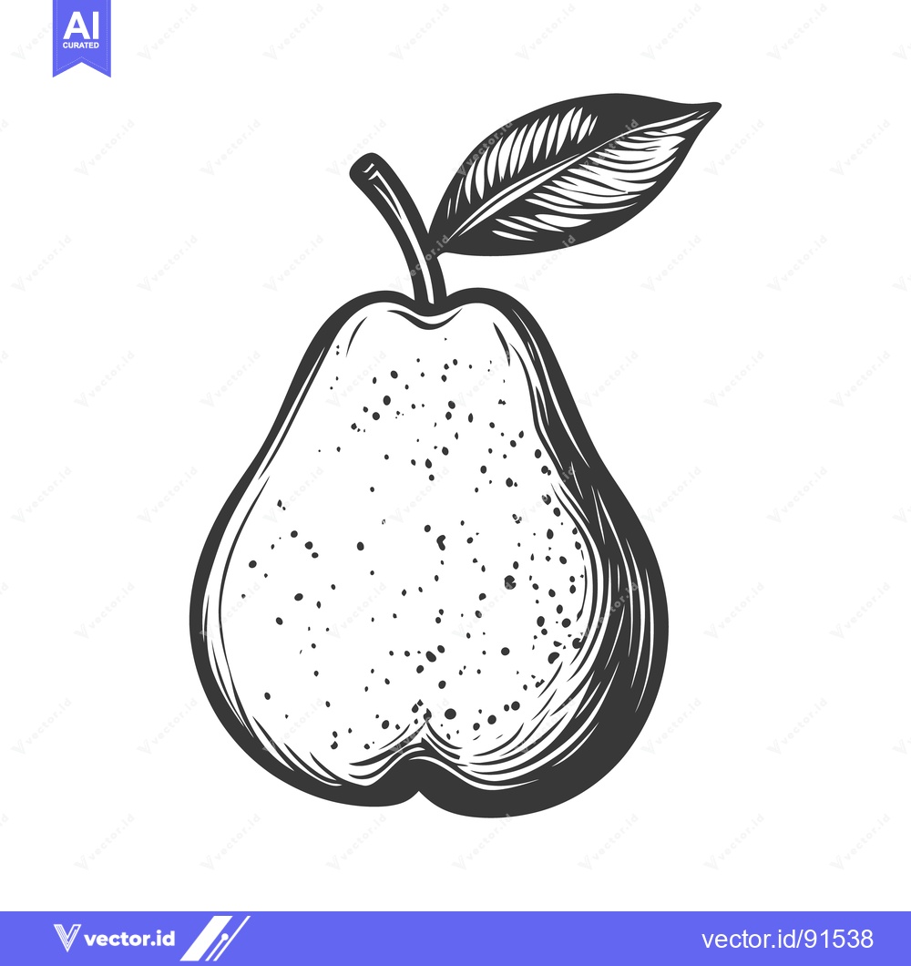 Premium Vector of A detailed black and white drawing of a pear and its leaf