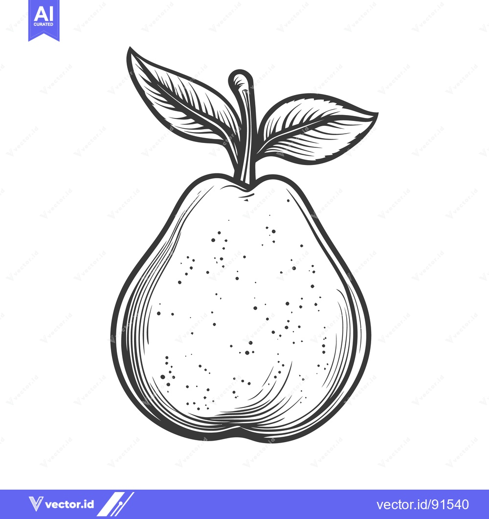 Premium Vector dari A black and white illustration of a ripe pear fruit