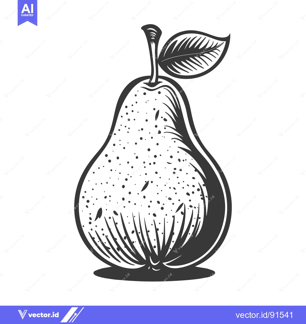 Premium Vector of A detailed monochrome illustration of a ripe pear fruit