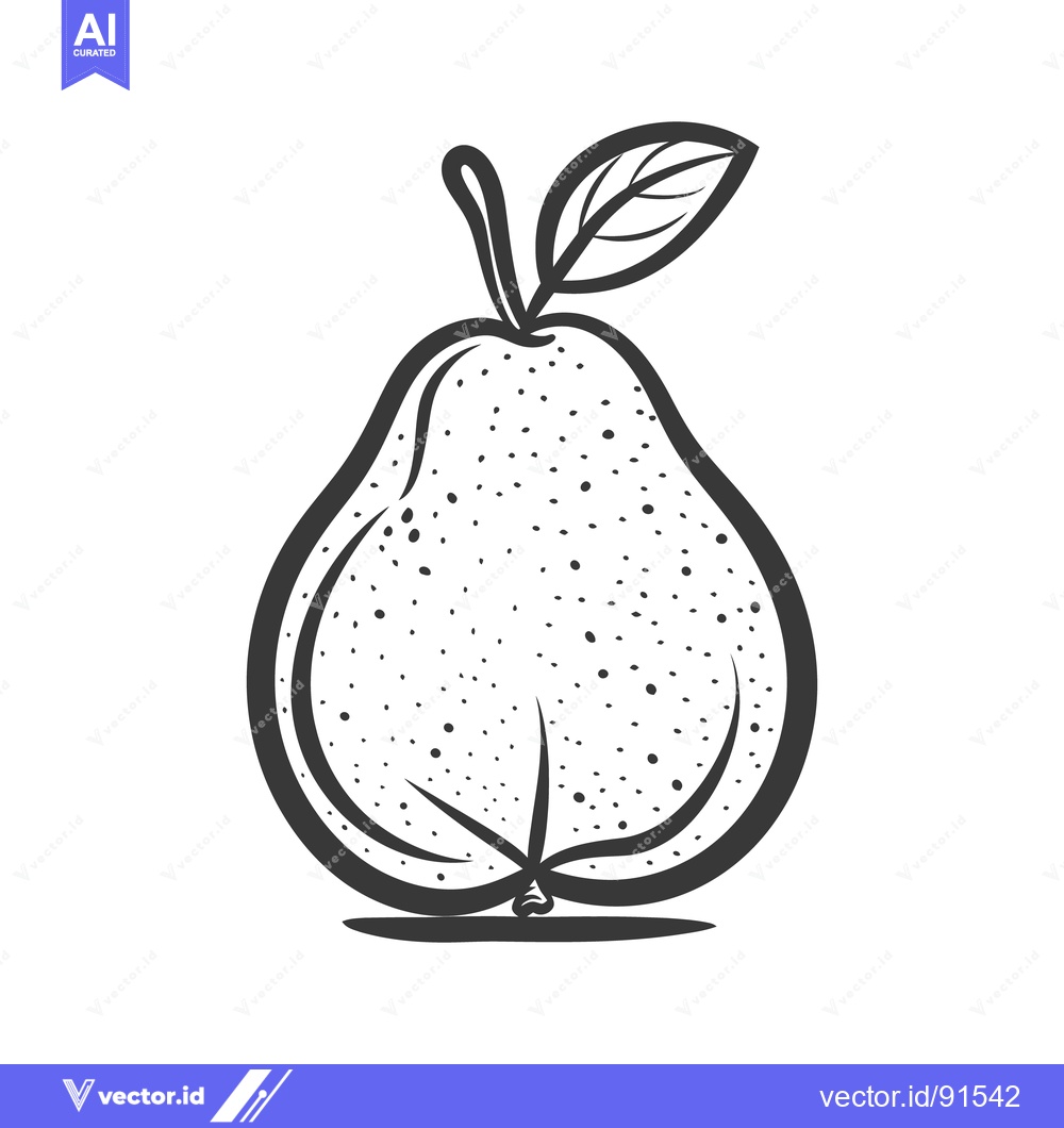 Premium Vector of A black and white drawing of a single pear and leaf