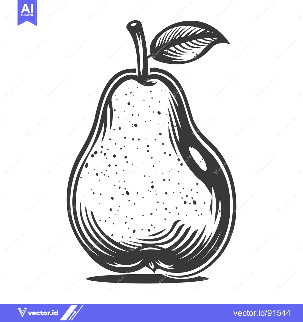 Premium Vector of A detailed black and white illustration of a fresh pear
