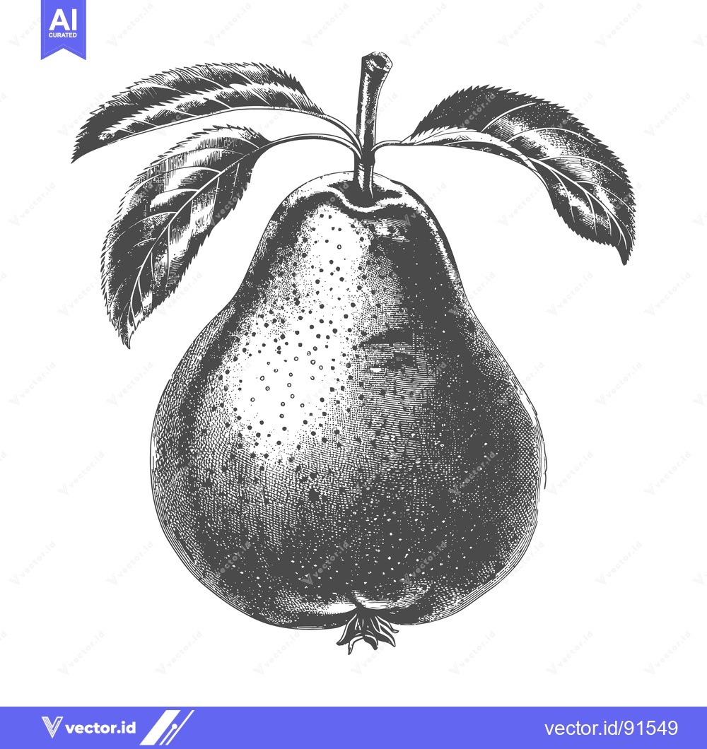 Premium Vector dari An elegant detailed illustration of a ripe pear with leaves