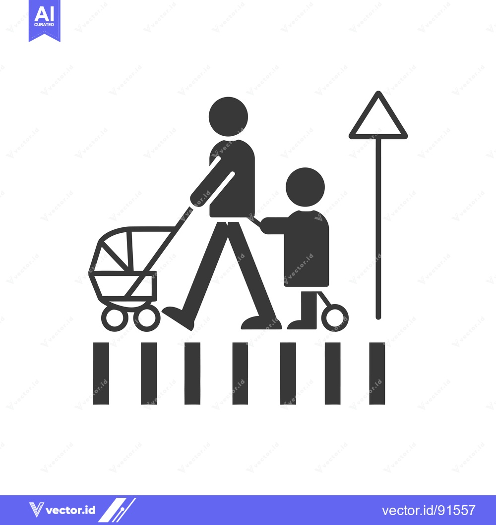 Premium Vector of Pedestrian Crossing with Adult Pushing a Stroller and a Child on a Sco