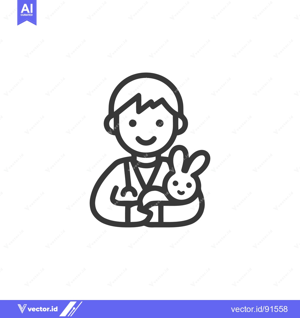Premium Vector dari Smiling Veterinarian Holding a Bunny: Minimalist Line Art Icon