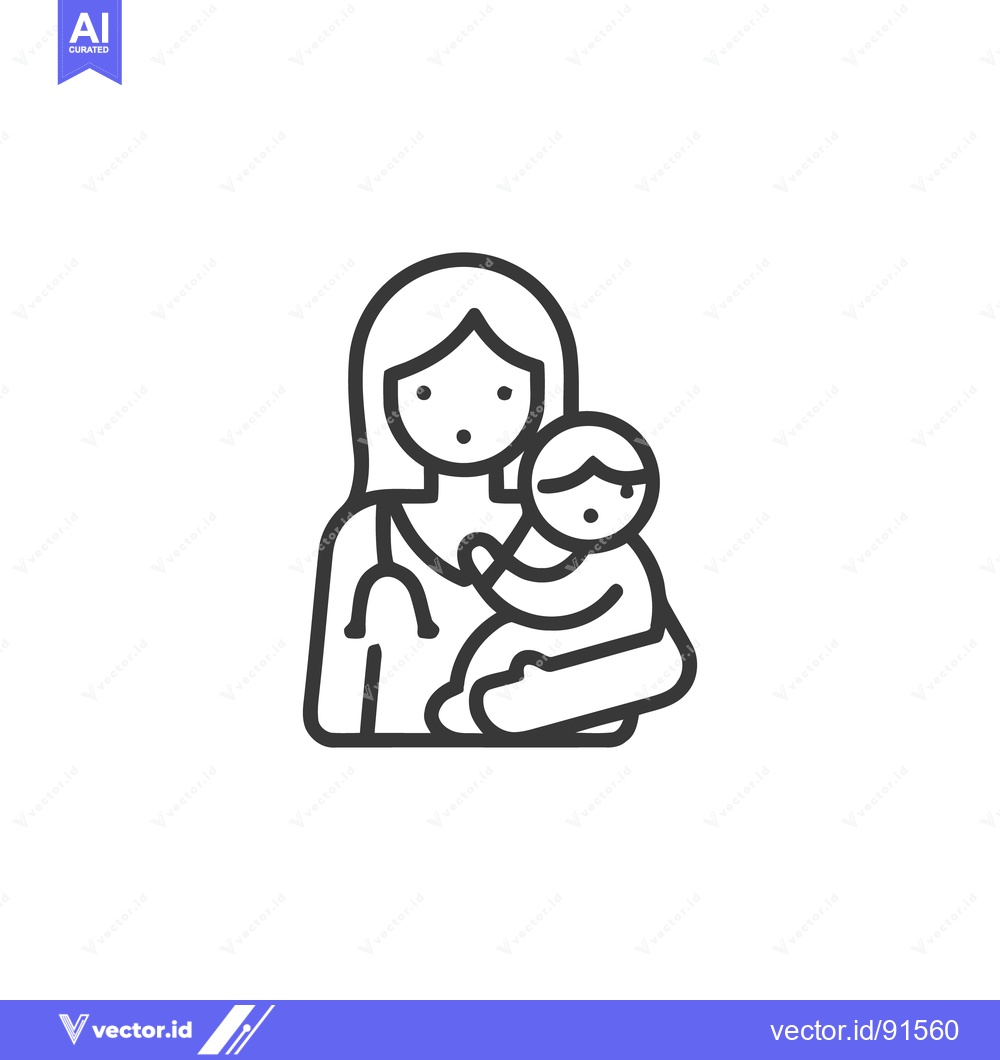 Premium Vector dari Minimalist Icon: Female Doctor Holding Baby with Stethoscope, Healthca