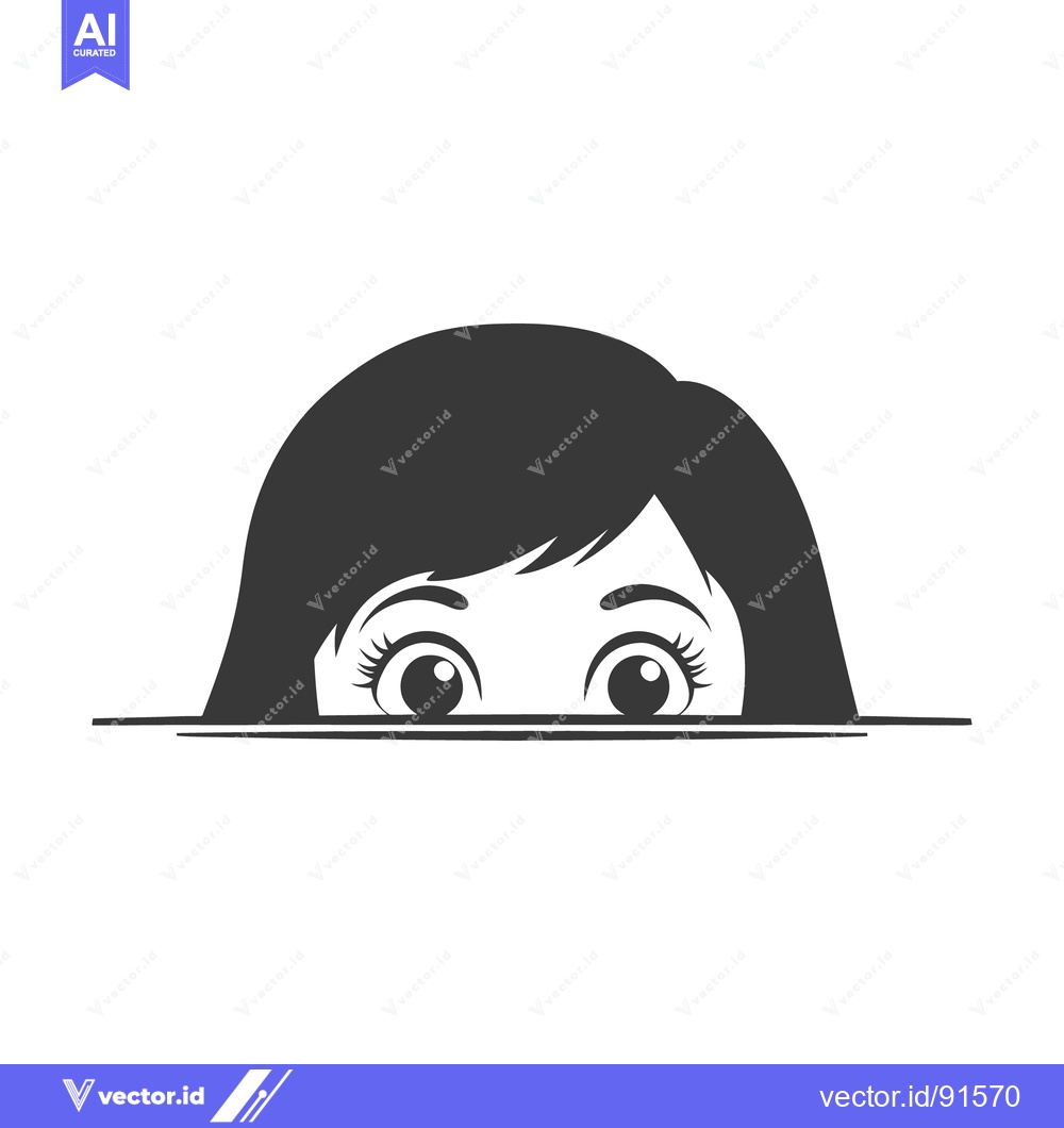 Premium Vector of A cartoon illustration of a girl peeking over an imaginary line