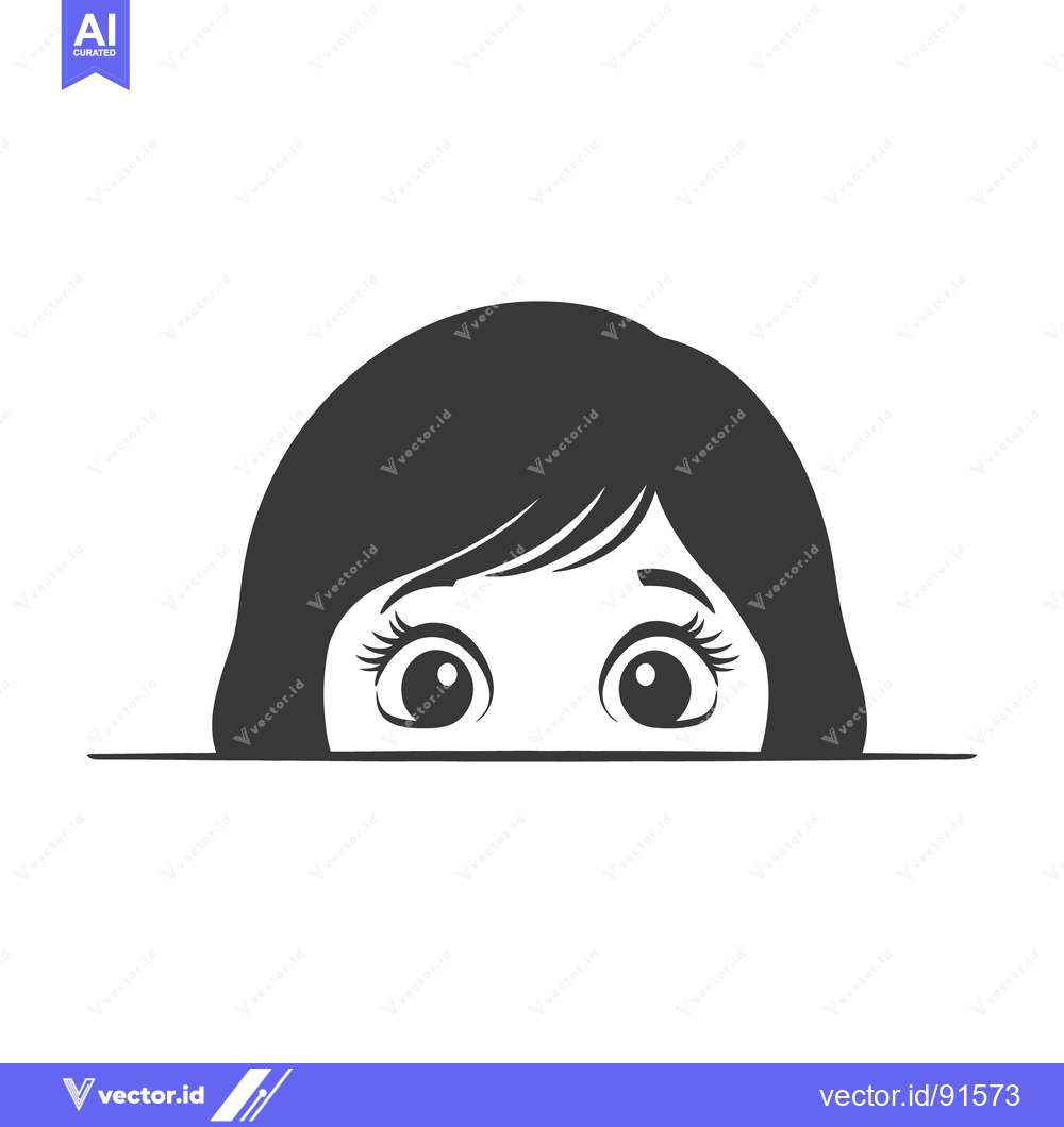 Premium Vector dari A cartoon girl peeking over a horizontal straight line