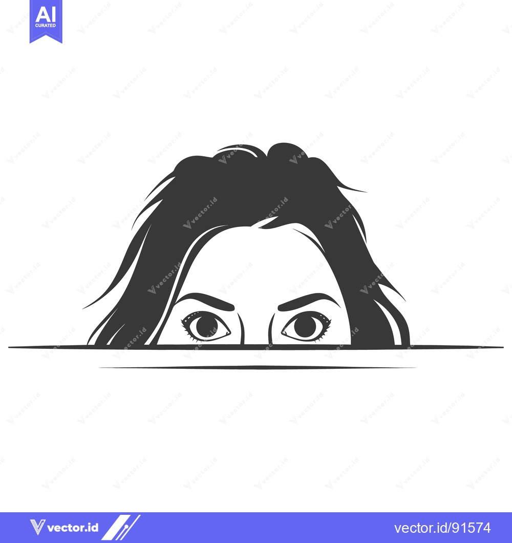 Premium Vector of A persons eyes and hair peeking over a horizontal line