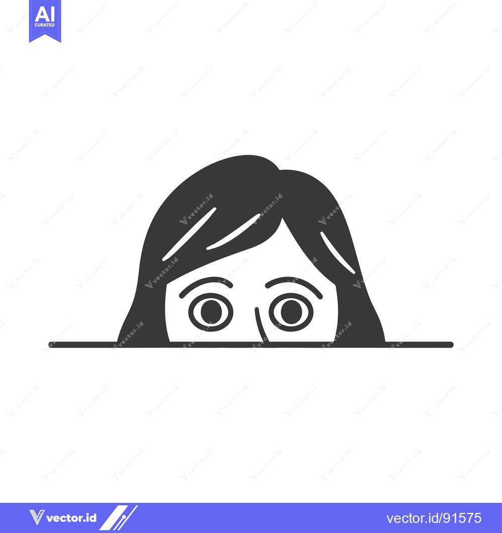 Premium Vector of A woman with dark hair peeks over a horizontal line