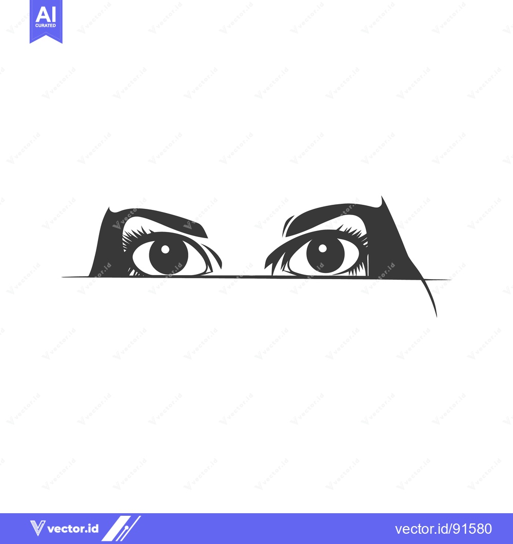 Premium Vector dari A graphic illustration of a womans eyes peering over a line