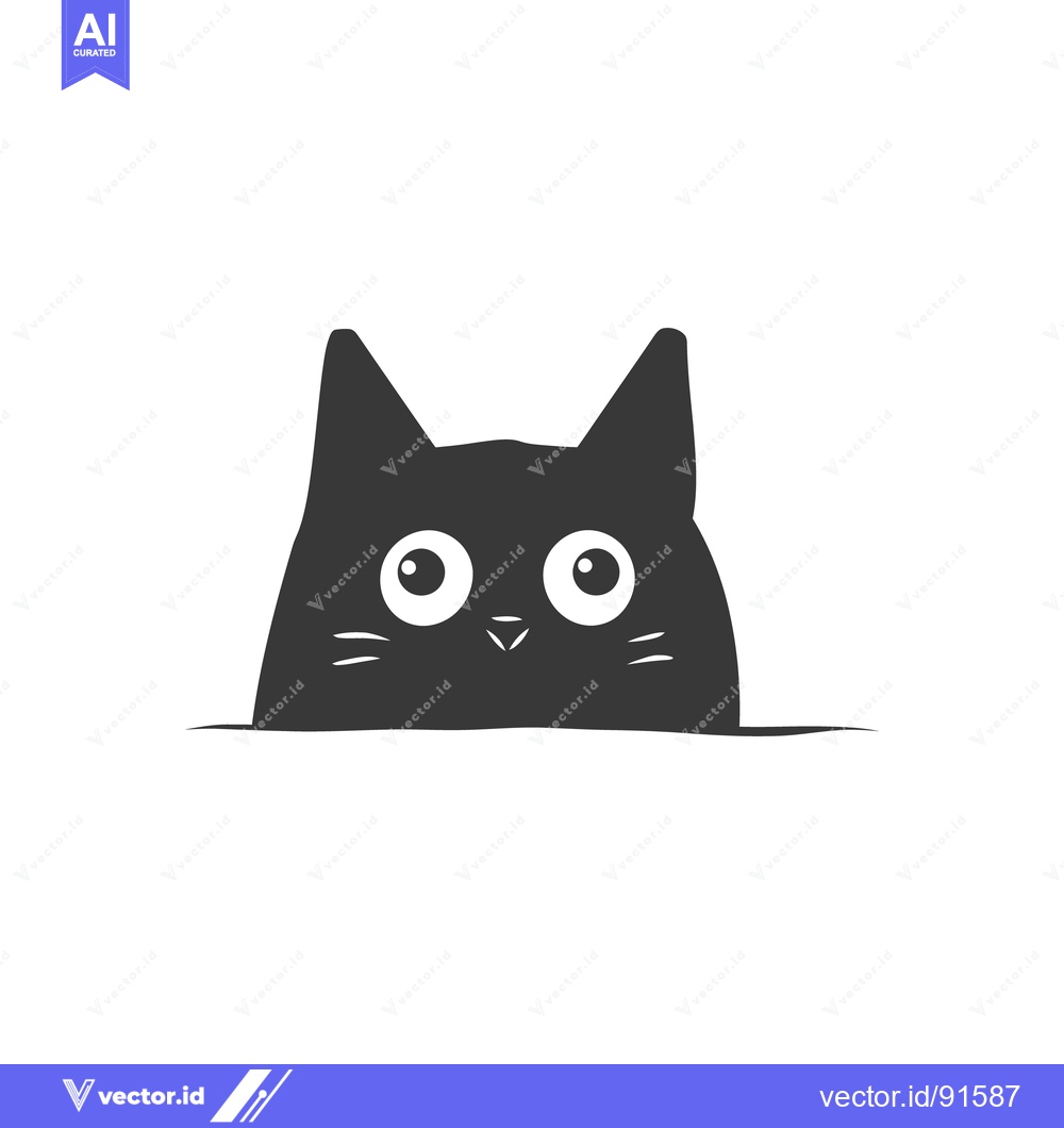 Premium Vector of A cute cartoon black cat peeking from behind a surface