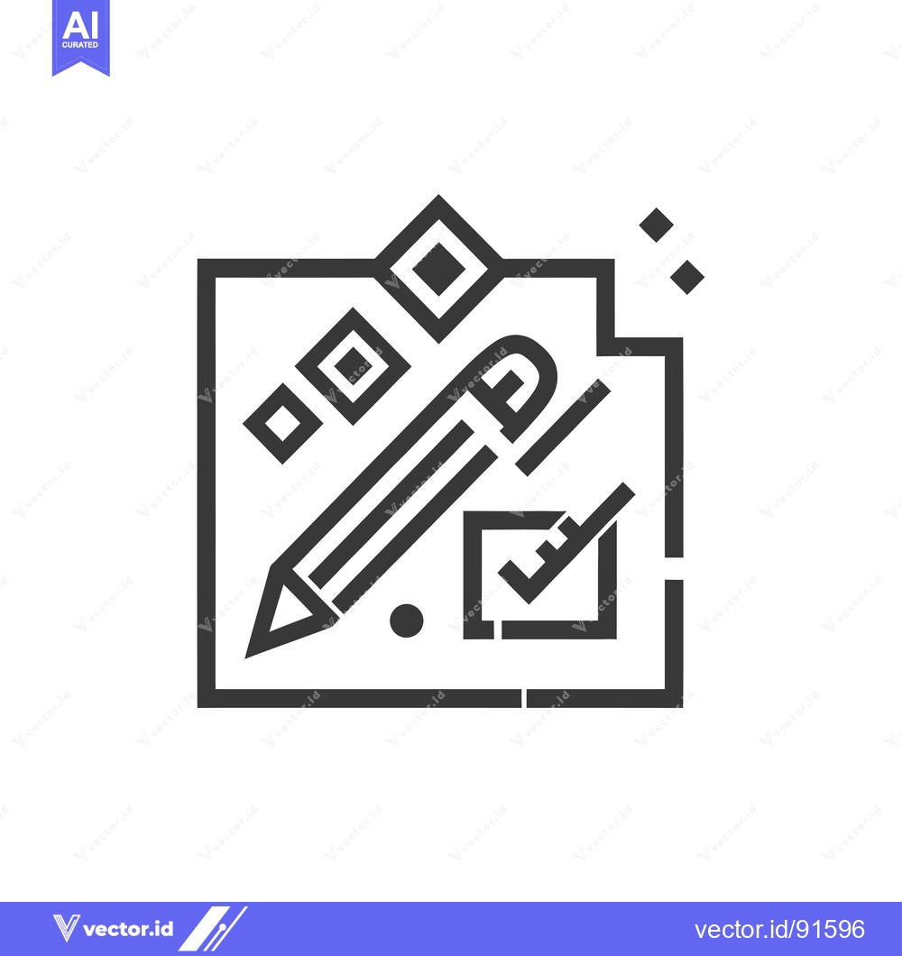 Premium Vector of Pencil, Checkmark, and Squares in a Frame Icon