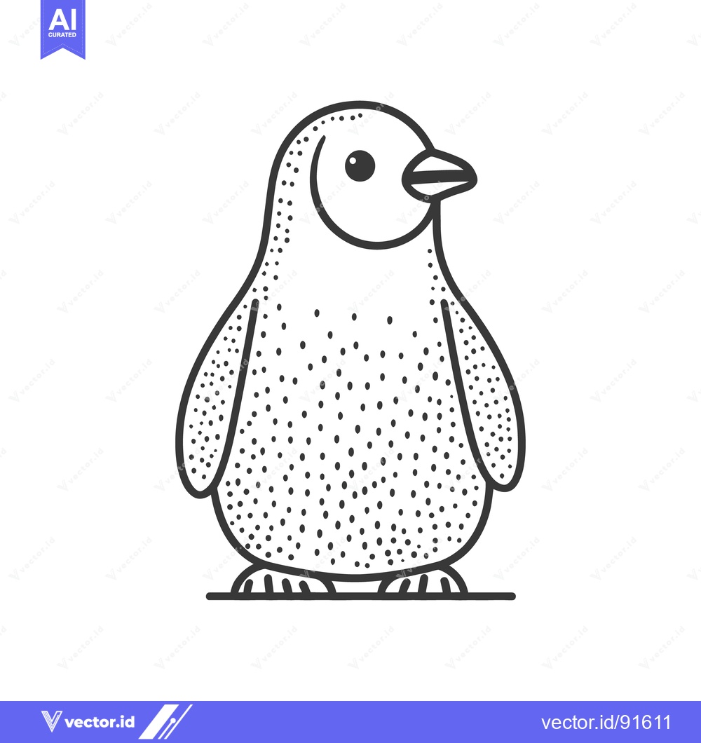 Premium Vector dari A cute penguin in a simple black and white line illustration