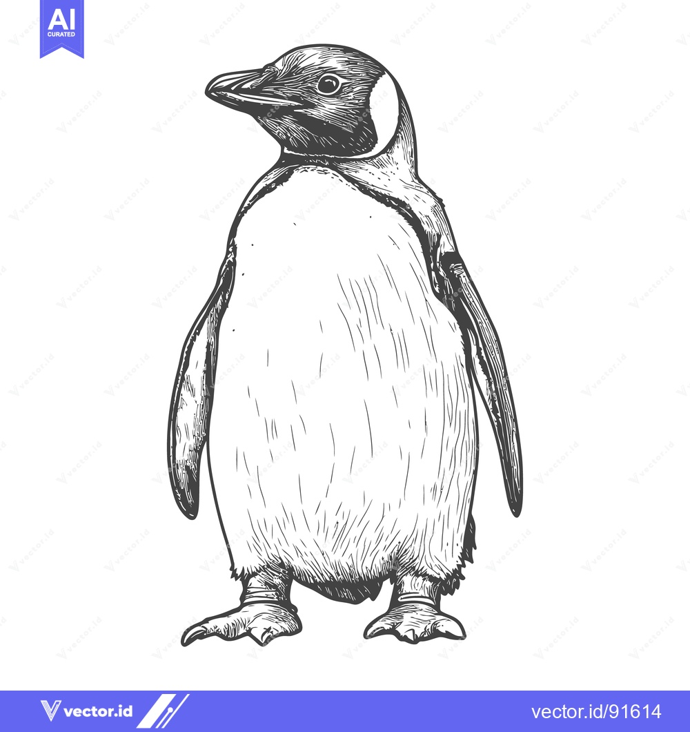 Premium Vector of A Detailed Black and White Drawing of a Penguin Standing