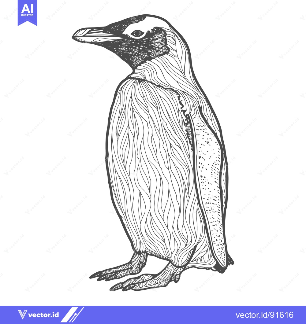 Premium Vector dari A detailed black and white artistic illustration of a penguin