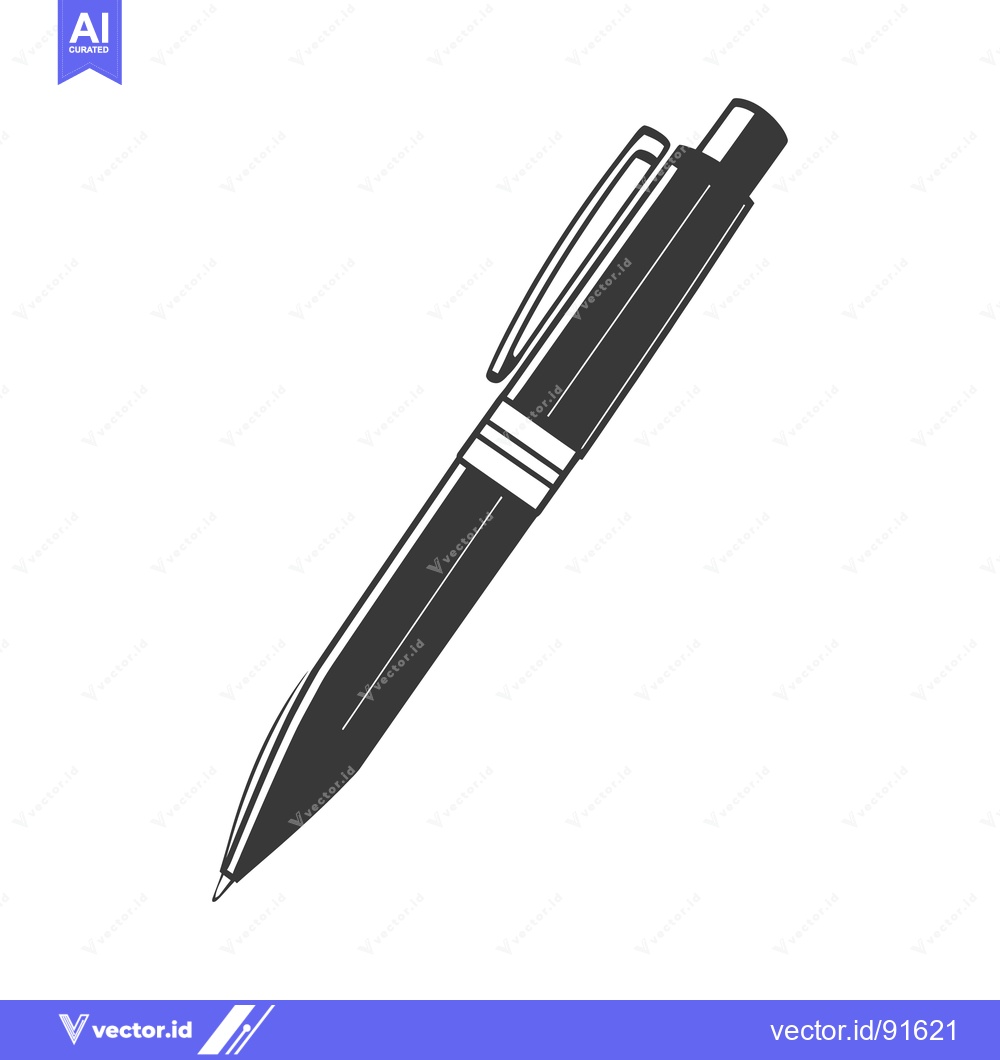 Premium Vector dari A single black pen with a metallic clip appears on white background