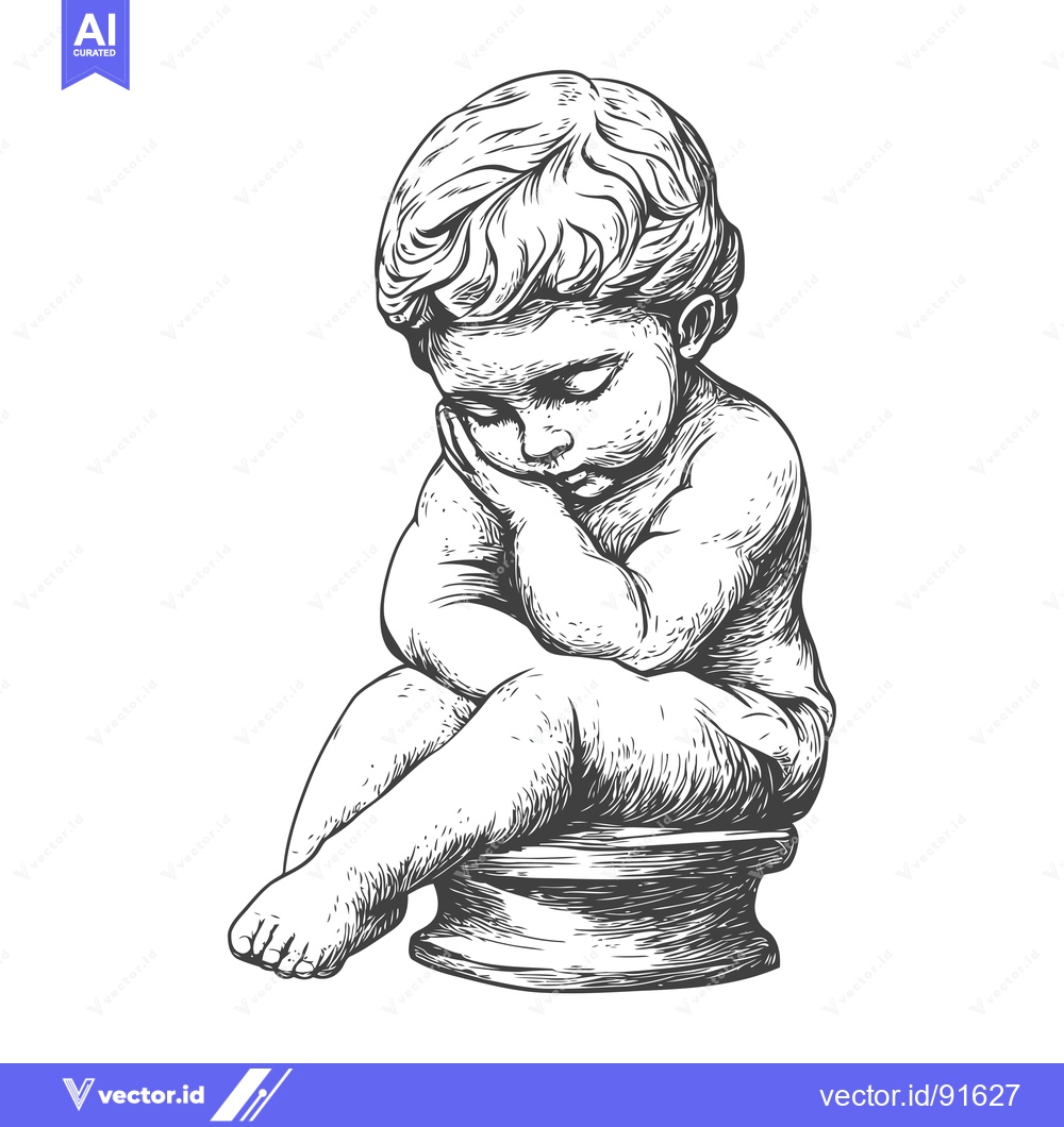 Premium Vector dari Pensive Stone Sculpture of a Sitting Boy