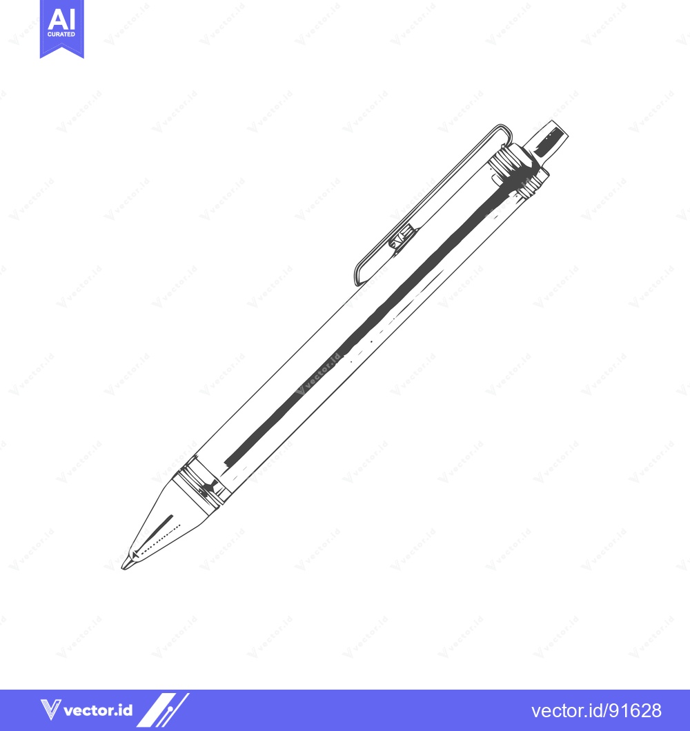 Premium Vector of Detailed Line Art: Transparent Ballpoint Pen with Pocket Clip on White