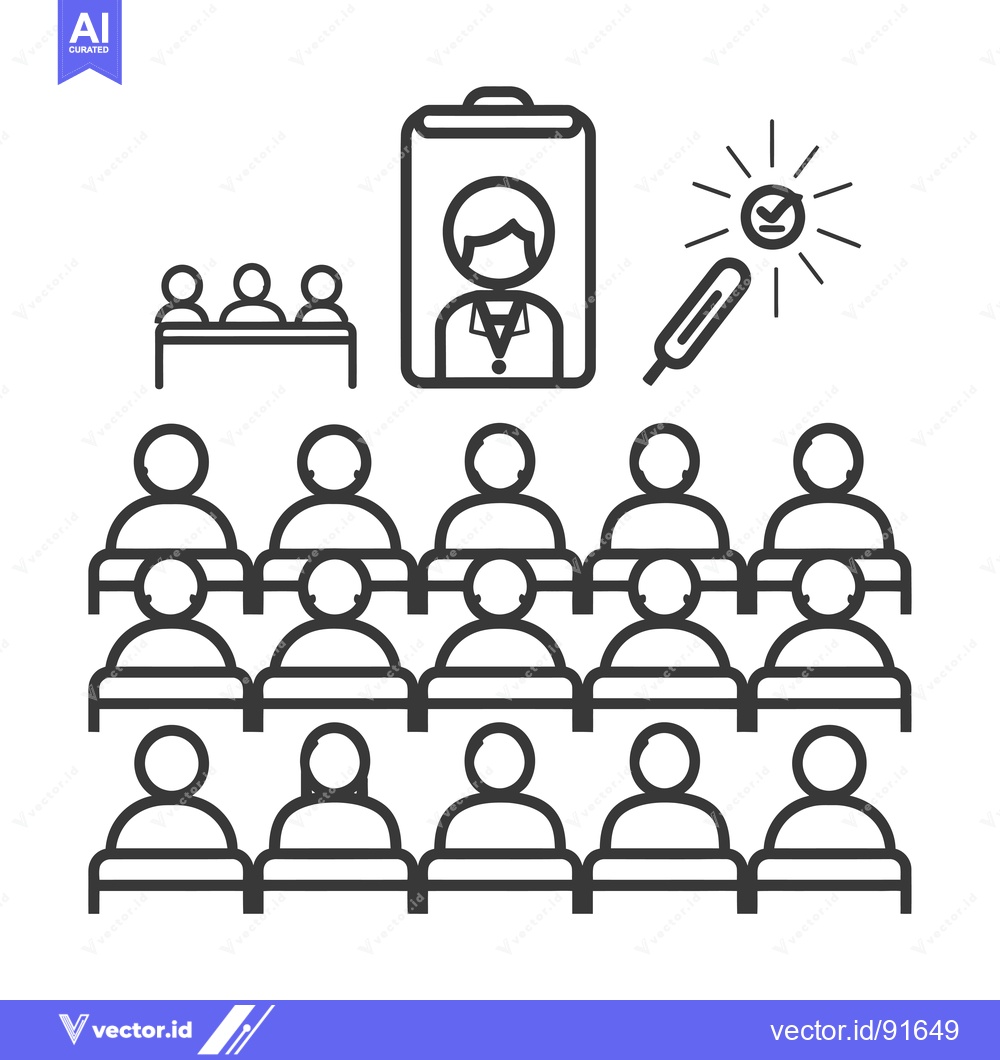 Premium Vector dari People Attending a Presentation with a Check Mark Icon Indicating Appr