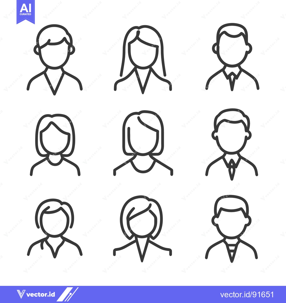 Premium Vector dari Nine different simple line drawing illustrations of people avatars