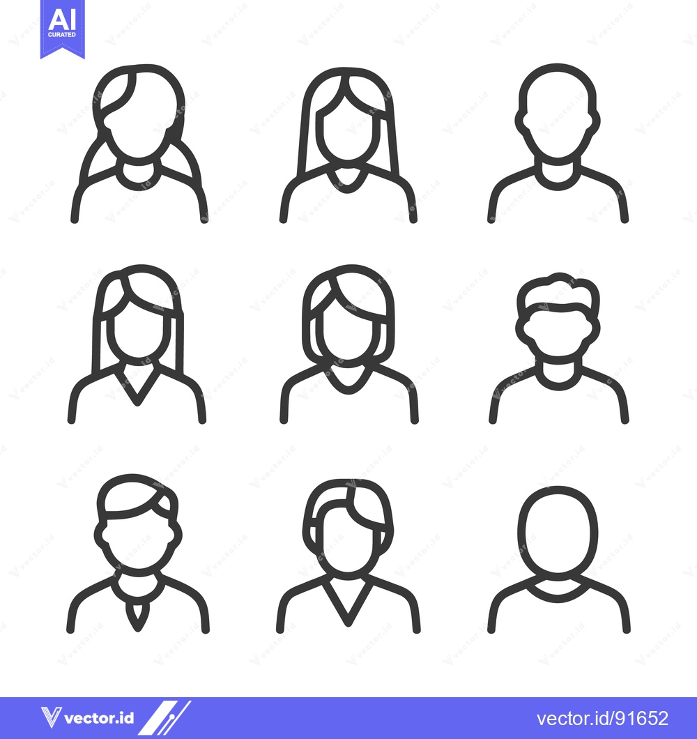 Premium Vector of Simple Line Drawings Depicting Various Human Head And Shoulder Outline