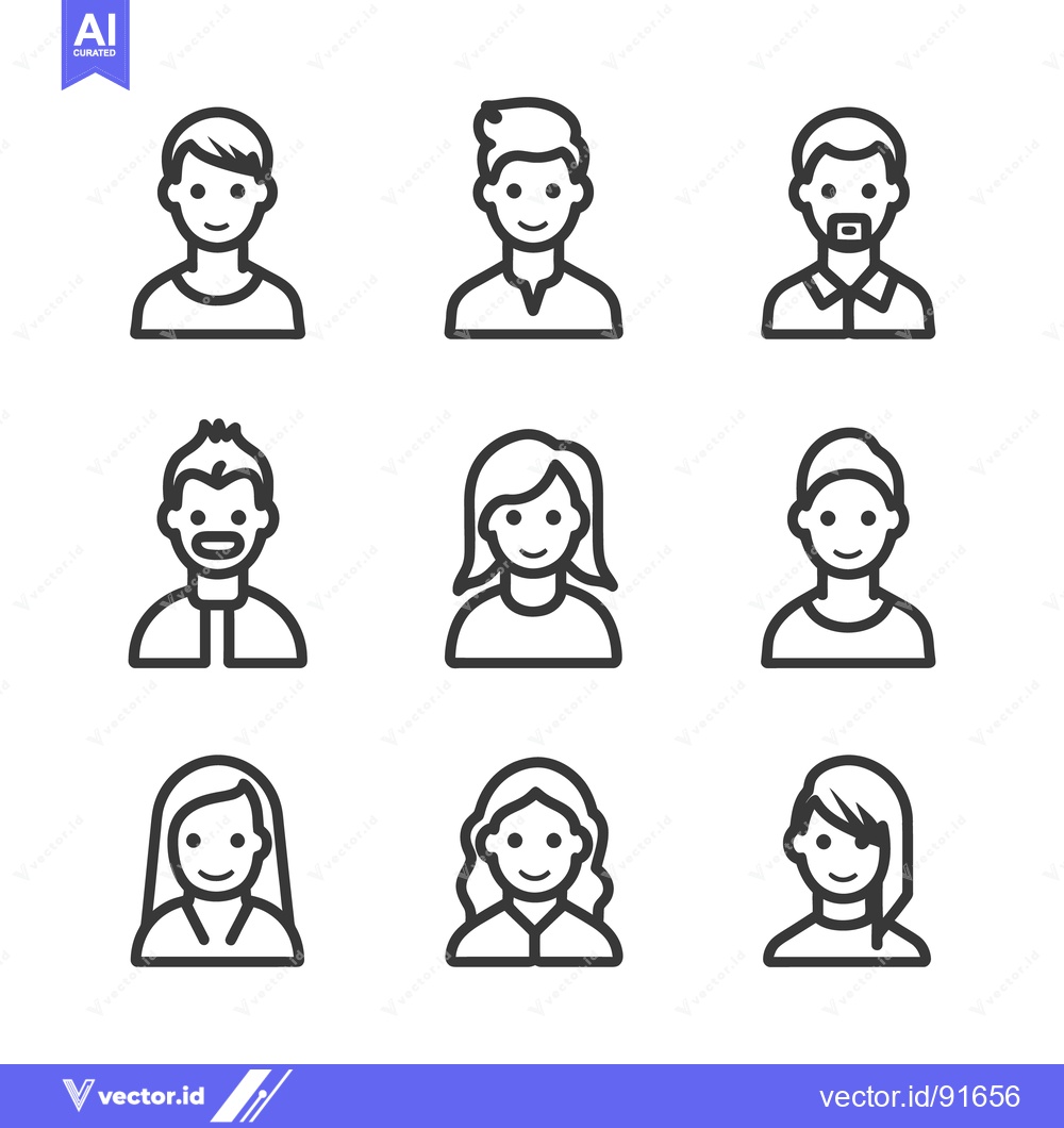 Premium Vector dari Nine stylized simple portraits of different diverse people