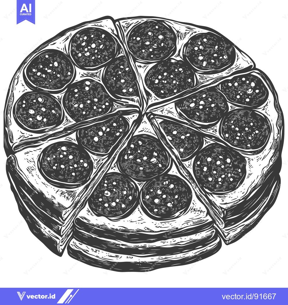 Premium Vector of A sliced pepperoni pizza graphic image with a high angle view